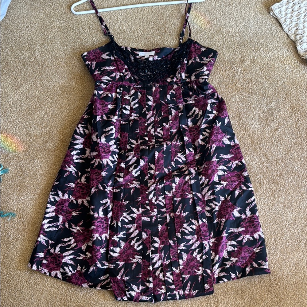 Floral Sleeveless Silky Dress with Bead & Lace Detail - size 4